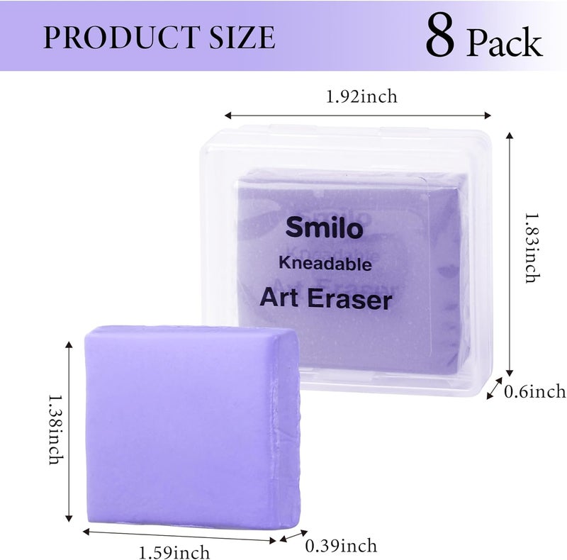Smilo 8-Pack Purple Kneaded Erasers | Moldable & Dust-Free Putty Eraser | No Smudge Art Eraser with Case for Drawing - Image 4